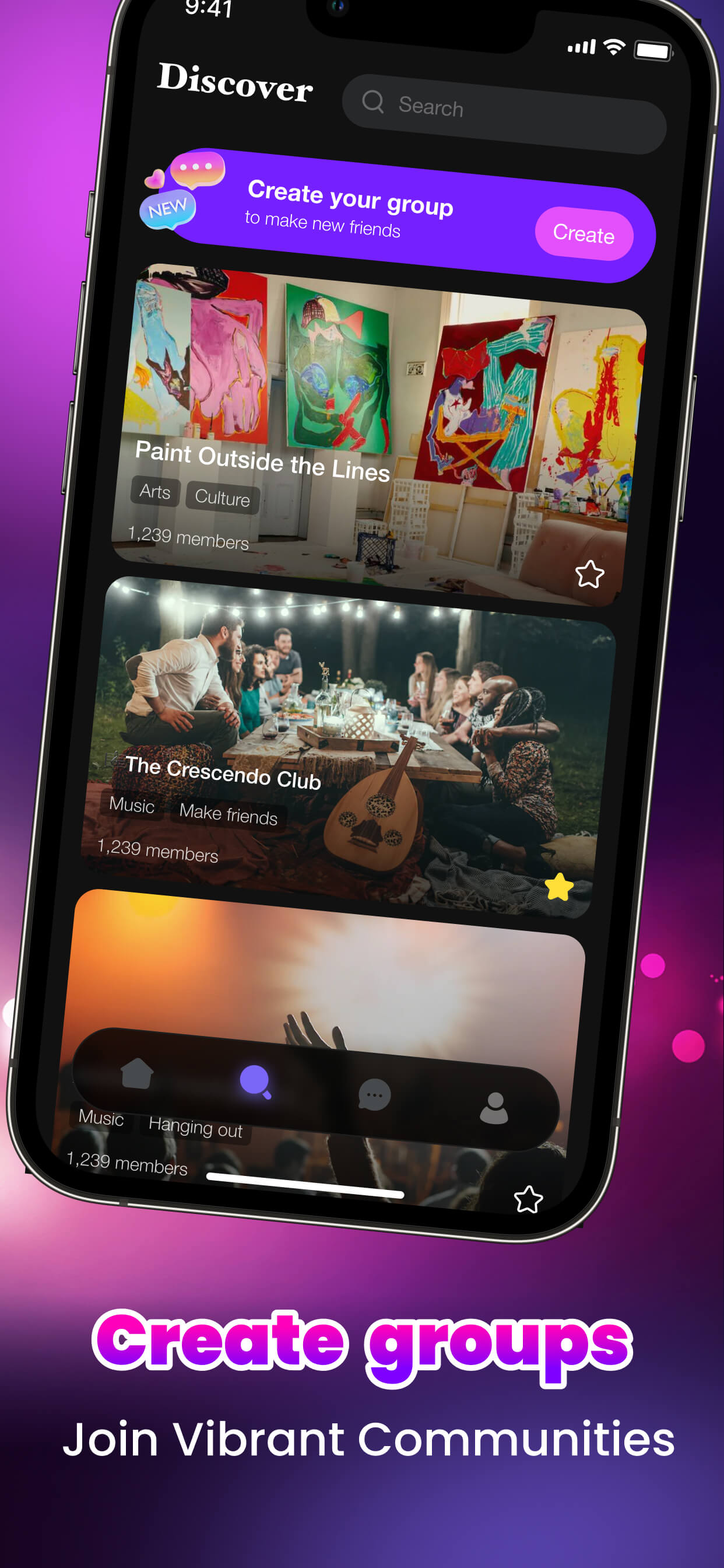 Creating social groups in the app