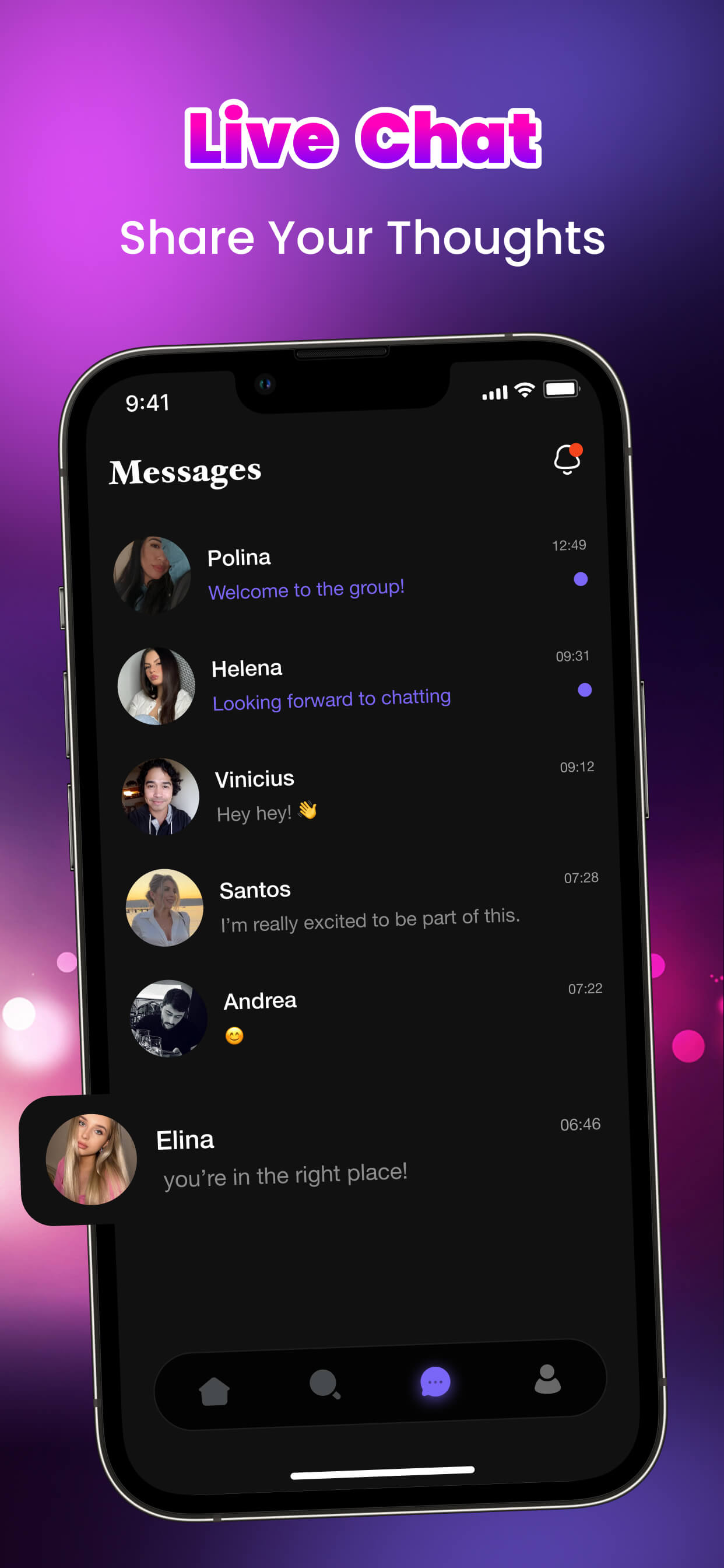 App showing a live chat screen