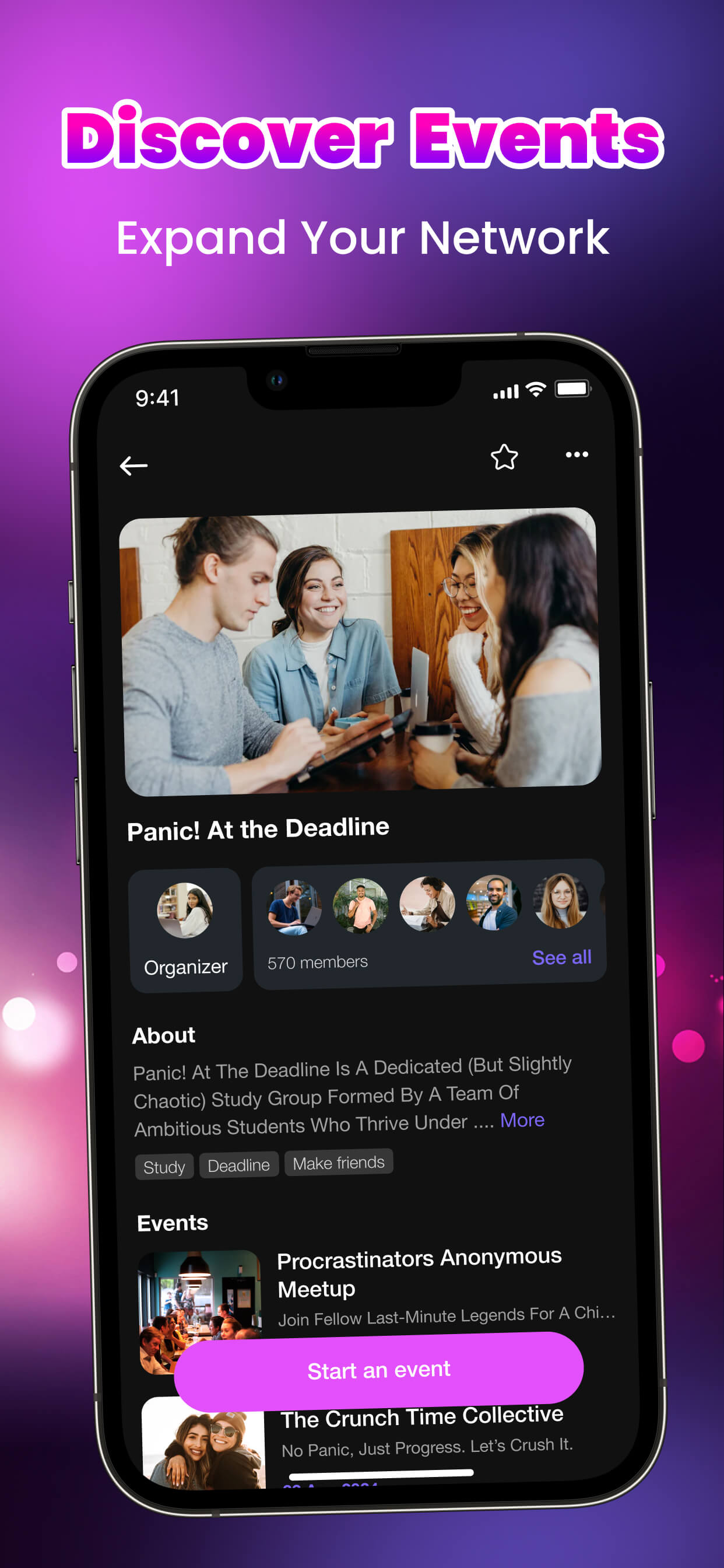 Finding events in the app
